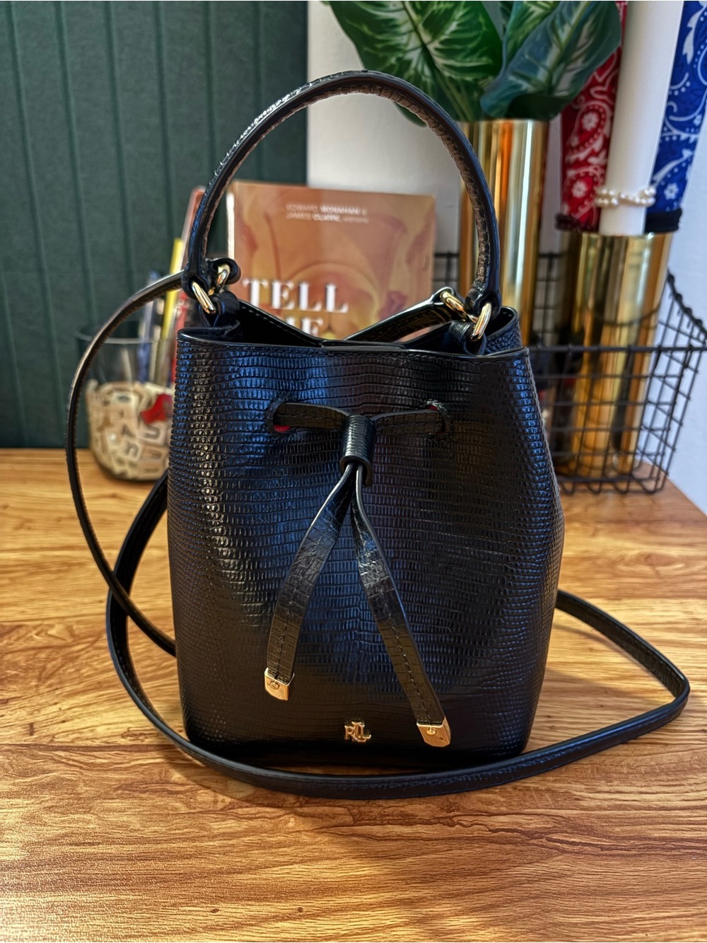 Lauren Ralph Lauren Dryden Debby Mini Crossbody Bag/Purse | Black, Gold
